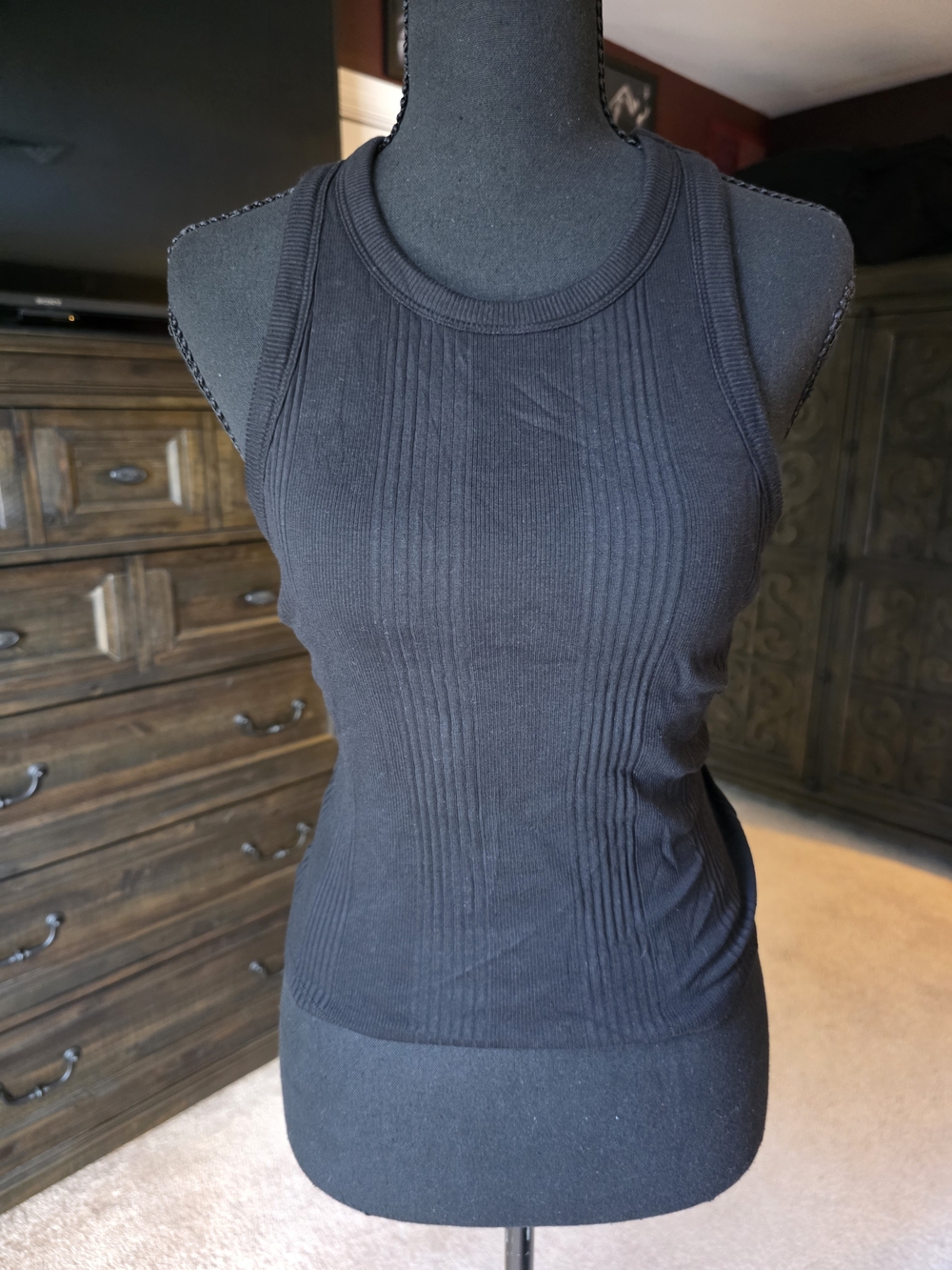 PINK Victoria’s Secret Black Ribbed Racerback Tank Top Medium Casual Athleisure